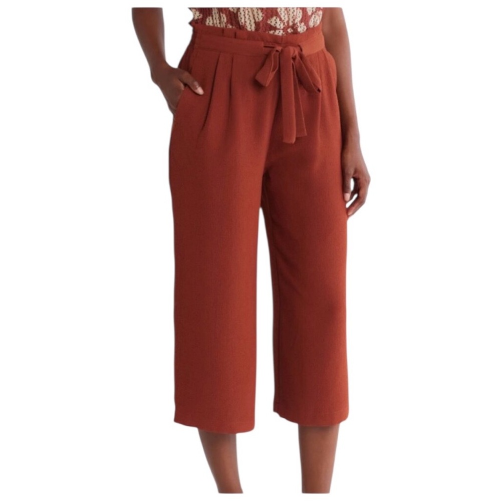 NWT Soho Apparel Rust Orange Pleated Cropped Wide Leg Belted Pants Women’s Small